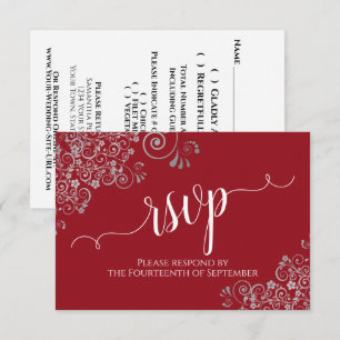 Elegante kalligraphische Rot mit Silver Frills Wed RSVP Karte