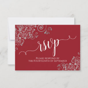 Elegante kalligraphische Rot mit Silver Frills Wed RSVP Karte