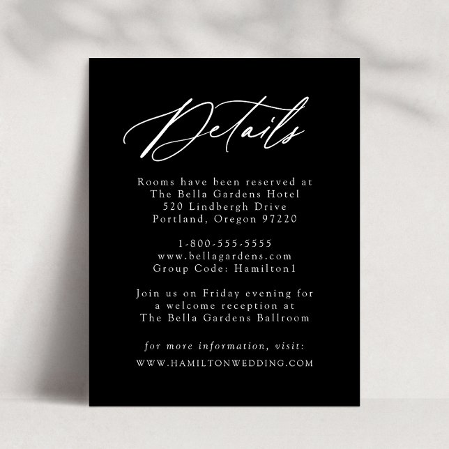 Elegante kalligraphische Schwarz-Weiß-Details Begleitkarte (Von Creator hochgeladen)