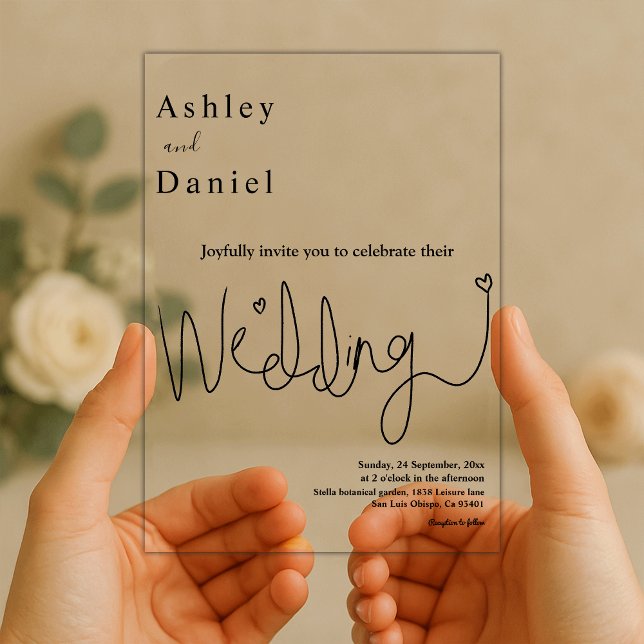 Elegante kalligraphische Schwarz-Weiß-Moderne Hoch Acryleinladungen (Von Creator hochgeladen)