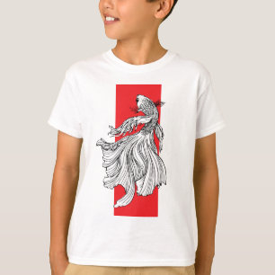 Elegante Kampffisch-Linienkunst – Japanischer Mini T-Shirt