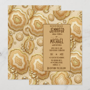 Elegante Karamell- und Gold-Geoden-Hochzeitseinlad Einladung