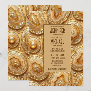 Elegante Karamell- und Gold-Geoden-Hochzeitseinlad Einladung