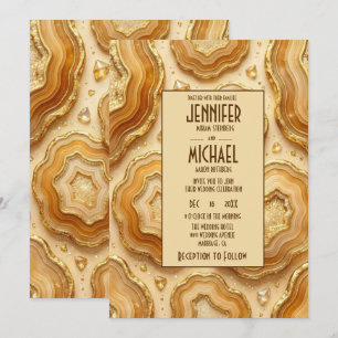 Elegante Karamell- und Gold-Geoden-Hochzeitseinlad Einladung