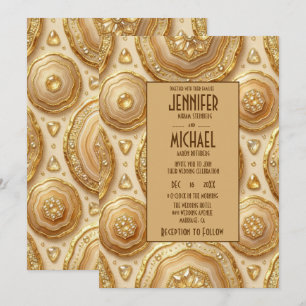 Elegante Karamell- und Gold-Geoden-Hochzeitseinlad Einladung