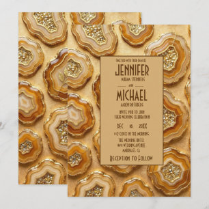 Elegante Karamell- und Gold-Geoden-Hochzeitseinlad Einladung