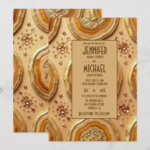 Elegante Karamell- und Gold-Geoden-Hochzeitseinlad Einladung