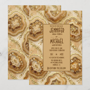 Elegante Karamell- und Gold-Geoden-Hochzeitseinlad Einladung