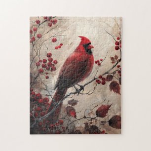 Elegante Kardinal- und Beeren-Wildtiermalerei Puzzle