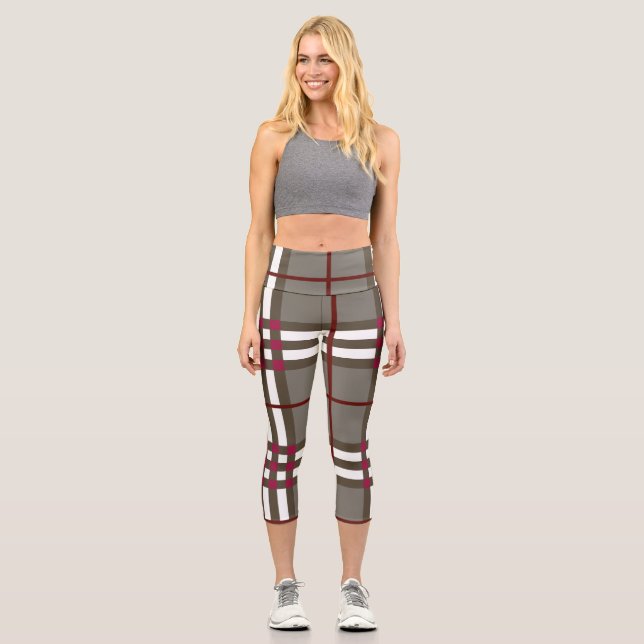 Elegante Karierte Leggings in Grau und Weiß (Vorderseite)
