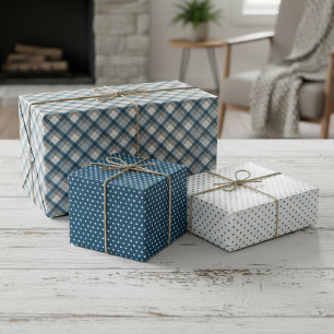 Elegante Karierte und polka dots Art Geschenkpapier Set