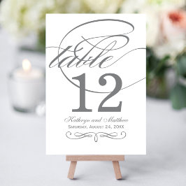 Elegante Karkohle-Kalligrafie-Hochzeit-Tischnummer Einladung