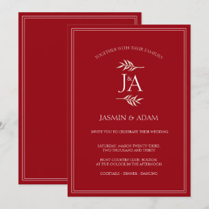 Elegante karmesinrote klassische Monogramm-Hochzei Einladung