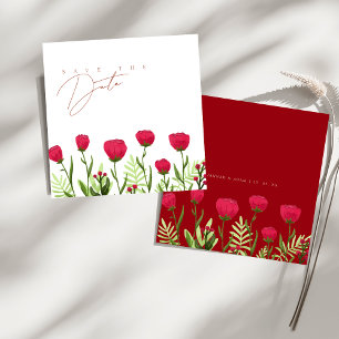 Elegante Karmesinrote Wilde Blumen Hochzeit Merken Save The Date