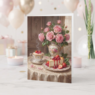 Elegante Käsekuchen und Cappuccino Vintage Geburts Karte