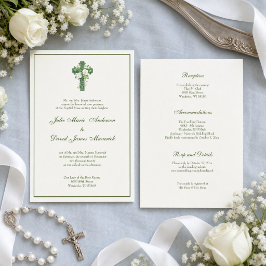 Elegante katholische Irish Celtic Cross Elfenbeinh Einladung