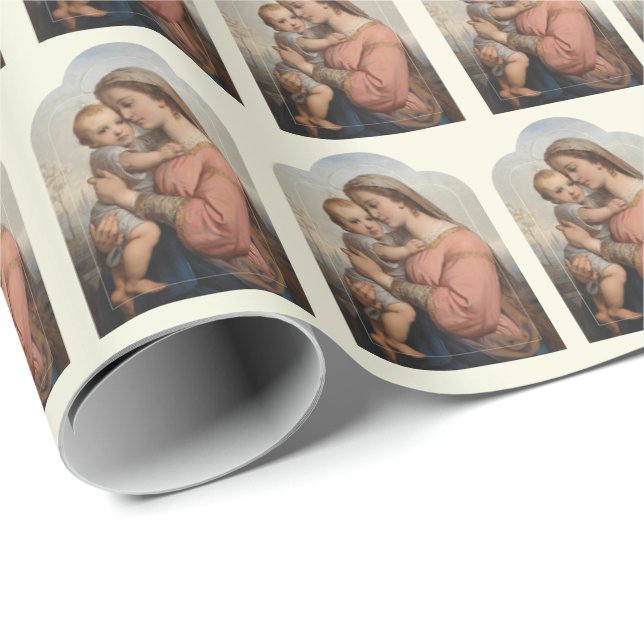 Elegante katholische Jungfrau Mary Baby Jesus Vint Geschenkpapier (Rolleneckpunkt)