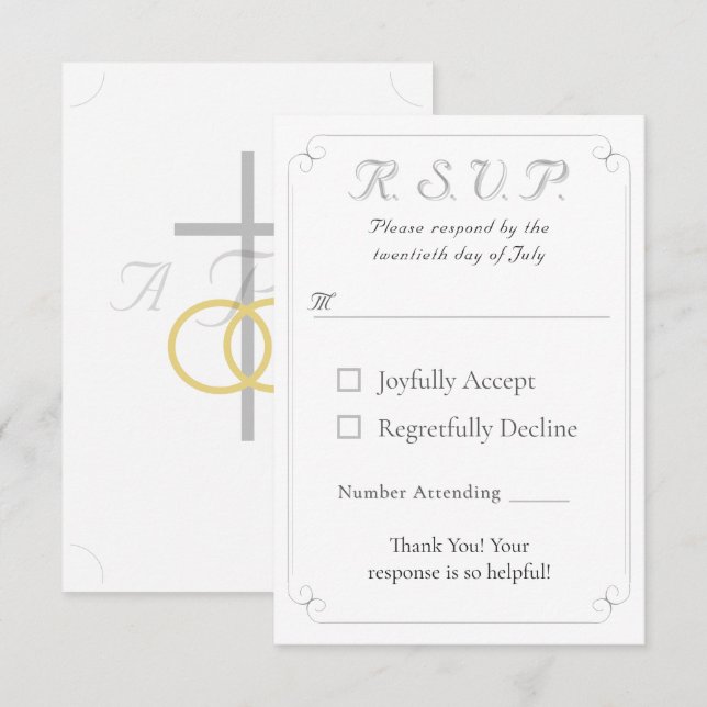 Elegante katholische Mit Monogramm Hochzeitsaktion RSVP Karte (Vorne/Hinten)