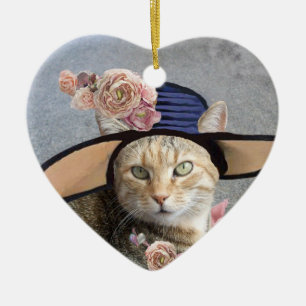 ELEGANTE KATZE,GROSSE DIVA HAT UND ROSE Herzmuskel Keramikornament