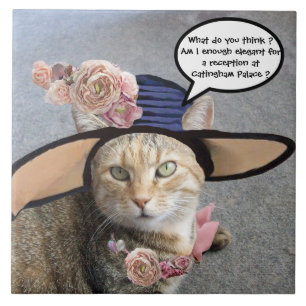 ELEGANTE KATZE MIT DIVA HAT, PINK ROSES Mutter Day Fliese
