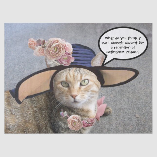 ELEGANTE KATZE MIT DIVA HAT, PINK ROSES Mutter Day Seidenpapier (Vorderseite)