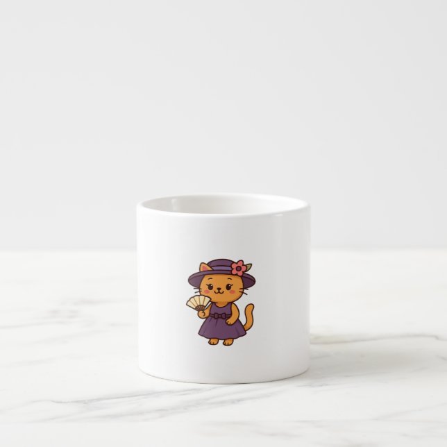 Elegante Katze mit Fächer - Spezialtasse Espressotasse (Vorderseite)