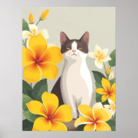 Elegante Katze mit gelben Plumeria-Blume