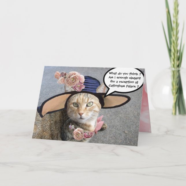 ELEGANTE KATZE MIT GROSSEM DIVA HAT, PINKROSE Gebu Karte (Vorderseite)