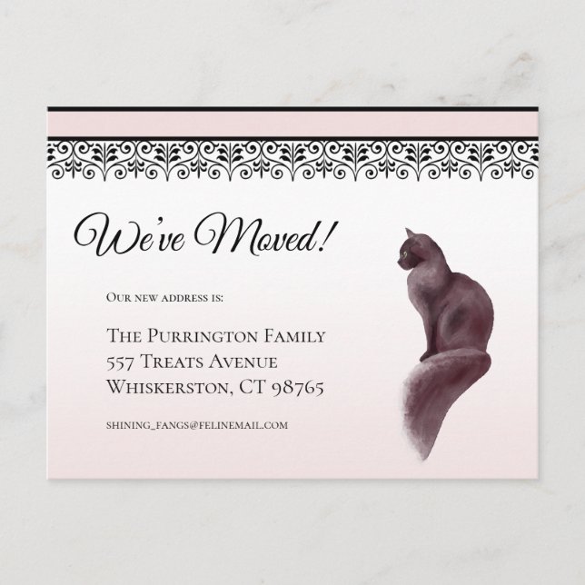 Elegante Katze Wir haben rosa Änderung der Adresse Postkarte (Vorderseite)
