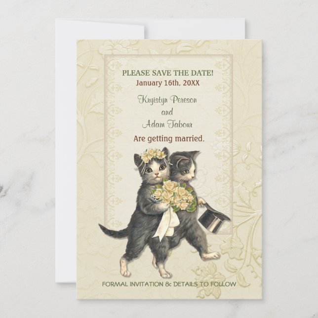 Elegante Katzen-Hochzeit Save the Date (Vorderseite)