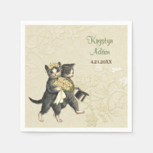Elegante Katzenhochzeit 2 Elfenbeinfarbene Papier Serviette