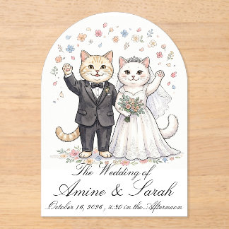 Elegante Katzenpaar-Hochzeitseinladung anpassbar Acryleinladungen