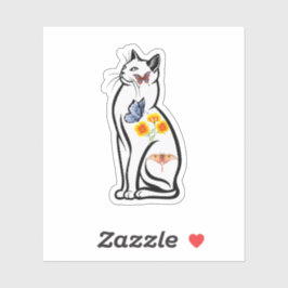 Elegante Katzenumrandung mit Schmetterlingen und B Aufkleber