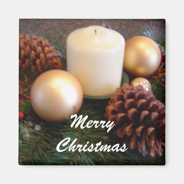 Elegante Kerze mit Kiefernkonen Magnet (Vorne)