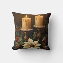 Elegante Kerze Stechpalme Kiefer warm festlich Wei Kissen