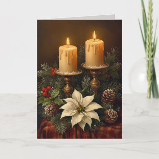 Elegante Kerze Weihnachten Stechpalme Kiefer warm  Karte