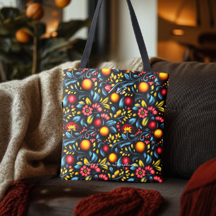 Elegante Khokhloma-inspirierte Blumen-Tasche