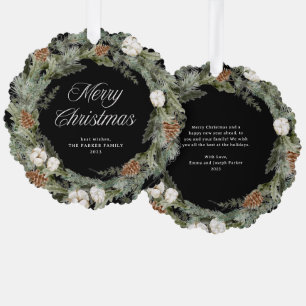 Elegante Kiefernwälder und Grünanlagen   Frohe Wei Ornament Karte