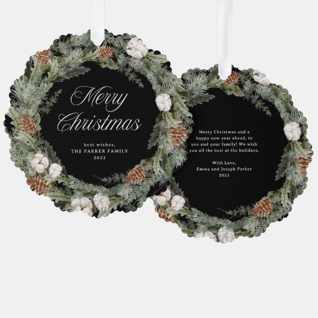 Elegante Kiefernwälder und Grünanlagen | Frohe Wei Ornament Karte (Vorderseite/Rückseite)