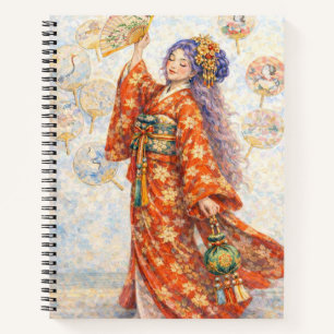 Elegante Kimono-Frau mit Fächer Notizbuch