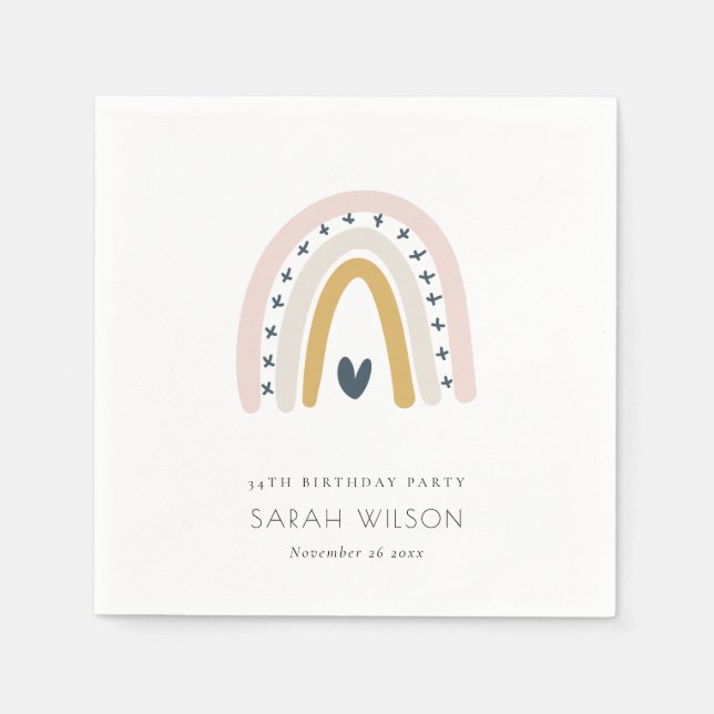 ELEGANTE KINDER BLAUE BLUSH RAINBOW HERZ GEBURTSTA SERVIETTE (Vorderseite)