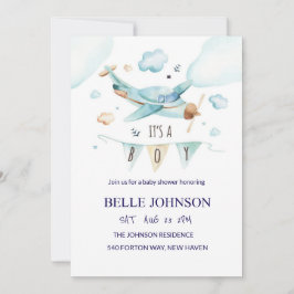 Elegante Kinderdusche - Flugzeugthema Einladung