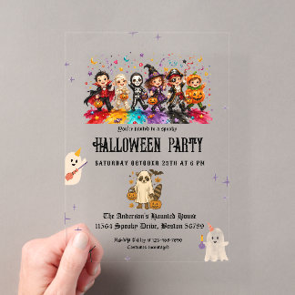 Elegante Kinderkostüm-Party Halloween Acryleinladungen