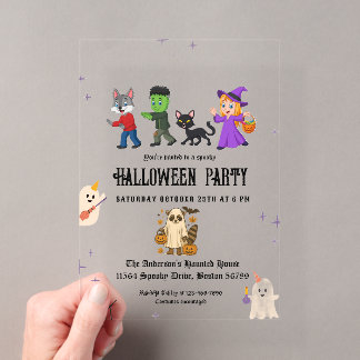 Elegante Kinderkostüm-Party Halloween Acryleinladungen