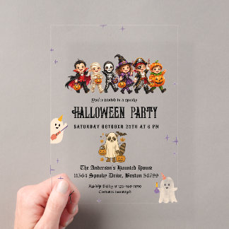 Elegante Kinderkostüm-Party Halloween Acryleinladungen