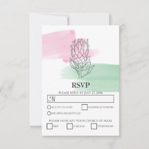 Elegante King Protea Watercolor Wedding RSVP Cards