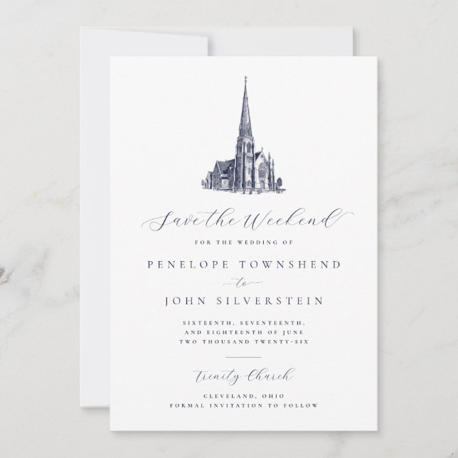 Elegante Kirche Rette die Hochzeit am Wochenende Save The Date (Vorderseite)
