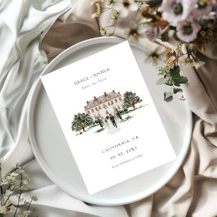 Elegante Kirchen-Aquarell-Location Herrenhaus-Hoch Save The Date