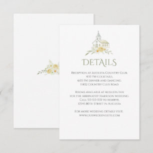 Elegante Kirchen-Blumen-Aquarell-Hochzeitsdetails Begleitkarte