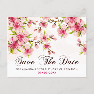 Elegante Kirschblüten 50. Geburtstag Save The Date Postkarte